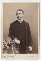 Antique Circa 1880s ID&#39;d Cabinet Card Young Man Mustache DeYoung New York, NY - £9.58 GBP