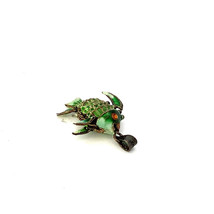 Vintage Signed Sterling Green Enamel Guilloche Chinese Articulated Fish Pendant - £31.16 GBP