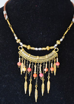 Bib necklace statement bib necklace, designer gemstone necklace, leather (1015) - £22.37 GBP