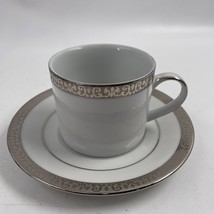Royal Gallery Platinum Buffet Flat Cup And Saucer Tea Coffee Scrolls Macy&#39;s Euc - £6.96 GBP