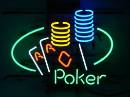 New Poker Ace Coin Lucky Table Beer Bar Neon Light Sign 17&quot;x 14&quot; [High Quality] - £108.85 GBP