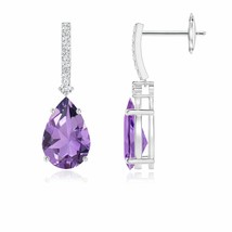 ANGARA Amethyst Pear-Shaped Drop Earrings with Diamond in 14K Gold (A, 9x6MM) - £405.04 GBP