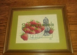 Vintage 1984 Needlepoint Strawberries Framed Fruit 13x10.75 Wall Art Cou... - $34.99