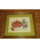 Vintage 1984 Needlepoint Strawberries Framed Fruit 13x10.75 Wall Art Cou... - £27.52 GBP