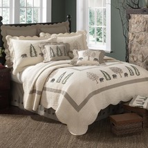 Donna Sharp Bear Creek QUEEN Quilt Cotton Embroidered Lodge Cabin Bedding - £146.11 GBP