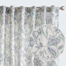 Bedroom Window Back Tab Semi Sheer Curtains 2 Panels Blue On Beige Jinchan - £43.93 GBP