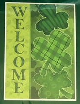 St. Patrick&#39;s Day Welcome Shamrocks Irish Garden House Flag 28x40&quot; Green - £22.93 GBP