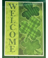 St. Patrick&#39;s Day Welcome Shamrocks Irish Garden House Flag 28x40&quot; Green - £23.33 GBP