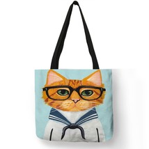 Personalized  Cat Tote Bag For Women Lady Folding Reusable Linen Shopping Bag Wi - £15.02 GBP