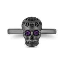 Enchanted Disney Villains Amethyst and Black Diamond Skull Ring Sterling Silver - £95.70 GBP