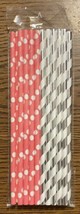 Silver &amp; White Stripe Pink White Polka Dot Paper Straws Drinking Straws 20 ct - £1.95 GBP