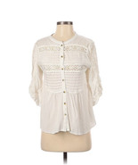 Free People Womens Small 3/4 Sleeve Button Front Lace Knit Casual Top - £34.07 GBP