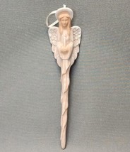 Vintage Ceramic Angel with Candle Icicle Christmas Ornament 8.25&quot; Glitter Wings - $23.76