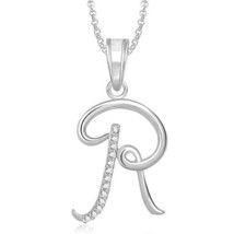 Valentine Gifts 0.05Ct Round Moissanite Letter &quot;R&quot; Pendant Sterling Silver Chain - £58.97 GBP