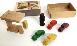 Vintage Juri Matchbox Miniature Wooden Toys Gas Station Cars West Germany - £21.80 GBP