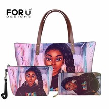 3pcs Handbags Set for Women Black Art African American Girls Printed Beach Bags  - £63.42 GBP