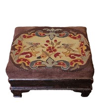 Antique Empire Foot Stool French Aubusson Eagle Tapestry Needlepoint Wooden - £179.63 GBP