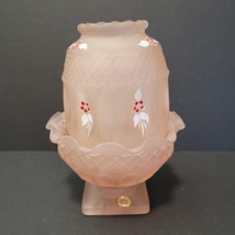 Westmoreland Fairy Lamp Frosted Pink Ruffled Glass Hand Painted Detail 6 1/2&quot; - £87.04 GBP