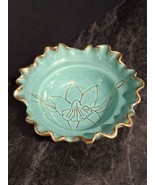 California Original USA Pottery Turquoise Scalloped Gold Rim Bowl Floral... - £15.54 GBP