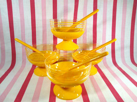 MoD 1980&#39;s Donvier 8pc Acrylic Pedestal Ice Cream or Dessert Cups with Spoons - £22.14 GBP