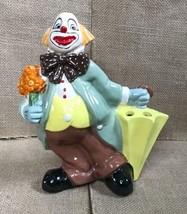 Rare Vintage Ceramic Whimsical Clown Holding Umbrella Flower Frog - £54.58 GBP