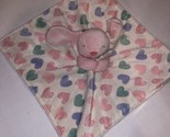 Carter&#39;s Pink Bunny Rabbit Lovey Holding Blanket Pink Purple Aqua Hearts - £25.77 GBP