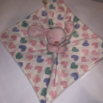 Carter's Pink Bunny Rabbit Lovey Holding Blanket Pink Purple Aqua Hearts - £25.70 GBP