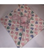 Carter&#39;s Pink Bunny Rabbit Lovey Holding Blanket Pink Purple Aqua Hearts - £25.40 GBP
