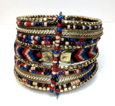 Colorful Boho Wide Cuff Bracelet Seed Bead &amp; Woven  - £13.59 GBP