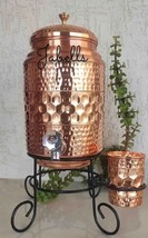 Copper Diamond Hammered Design Water Pot With Glass &amp; Stand | 5 Litres - £109.41 GBP