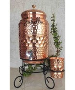 Copper Diamond Hammered Design Water Pot With Glass &amp; Stand | 5 Litres - £108.92 GBP