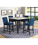 5pc White Marble Dining Set w/ Blue Velvet Chairs - $969.21 CAD
