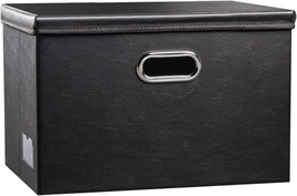 Prandom Large Collapsible Storage Bin With Lid [1-Pack] Leather, 17.7X11.8X11.8 - £30.36 GBP