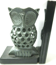 Owl Book End Gray Black Hand Carved Genuine Soap Stone 6&quot; x 2.5&quot; x 4 6/8&quot; - $23.73