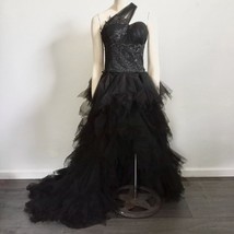 JJs House Black Formal Gown Hi Low Embellished Ruffle Wedding Goth Cospl... - €162,40 EUR