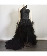 JJs House Black Formal Gown Hi Low Embellished Ruffle Wedding Goth Cospl... - $3,522.79 MXN