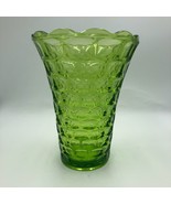 Vintage Green Glass Textured Scalloped Edge Flower Floral Tabletop Vase  - £37.16 GBP