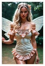 Gorgeous Young Sexy Fairy In White &amp; Pink Frilly Dress 4X6 Fantasy Photo - £6.26 GBP
