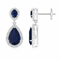 Blue Sapphire Drop Earrings with Diamond in 14K Gold (Grade-A , 9x6MM) - £1,626.01 GBP