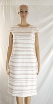 J Crew Ivory Pink Stripe Sheath Cap Sleeves Lined Career Dress Womens Size 8 - £47.84 GBP