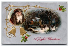 Santa Claus Father Christmas Night Cabin Deer Foiled Embossed UNP DB Postcard W7 - £11.86 GBP