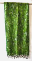 Bright Shades of Green Swirl Circles Silky Scarf w Fringe 56 x 14 inches - £19.32 GBP