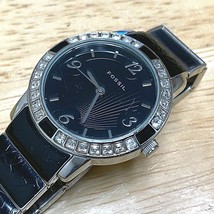 Fossil ES-1558 Lady Crystals Bezel Silver Steel Analog Quartz Watch~New Battery - £11.99 GBP