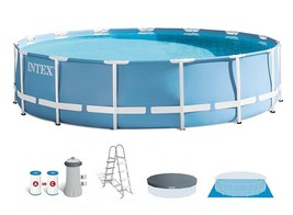 Intex 15 Feet x 48 Inches Prism Frame Swimming Pool Set with Ladder Cove... - $850.24