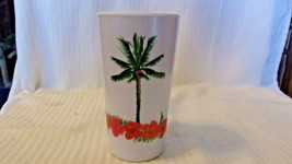 14 Ounce Melamine Drink Tumbler, White With Palm Trees and Orchids 5.625... - $14.25