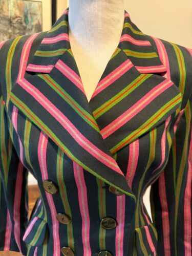 Arabella Pollen London Wool Black Pink Green Stripe Double Breasted Jack... - £73.72 GBP