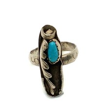 Vintage Sterling Native American Style Petite Turquoise Leafy Accent Rin... - $39.60