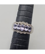 Lavender 5 Stone Ring Sz 6 Sterling Silver 925 Scalloped Edge NK Thailand - $557.69 MXN