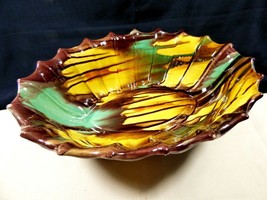 VTG California Ceramic Pottery Marbleized multicolor Glaze oval Bowl scalloped  - £41.40 GBP