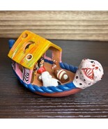 Handmade Peruvian Clay Nativity in Canoe White Jaguar Christmas Decoration - $1,452.85 MXN